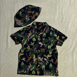 Janie and Jack Black and Green Button Down Shirt Tropical Vibes